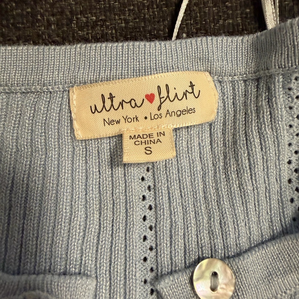 Ultra Pink Light Blue Ribbed Button-Front Cardigan - Picture 3 of 6